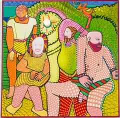 Figural Group with Lightbulb by Larry Connatser, Oil on Wood Panel, sold Jun 2026