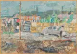 Landscape with Car by Jerzy Lubański, Mixed Media, sold Jun 2026