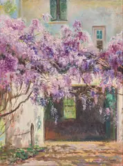 House with Wisteria by Hattie Saussy, 1960, Oil on Board, sold Jun 2026