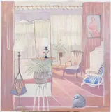 Interior with Cat by Myrtle Jones, Oil on Canvas, sold Jun 2026