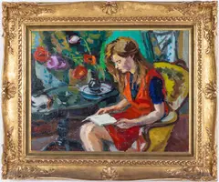 Arlette a La Robe Rouge by Pierre Cornu, Oil on Canvas,, sold Jun 2026