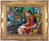 Arlette a La Robe Rouge by Pierre Cornu, Oil on Canvas,, sold Jun 2026