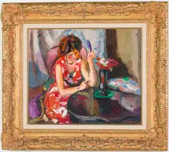 Dominique se Coffant by Pierre Cornu, Oil on Canvas, sold Jun 2026