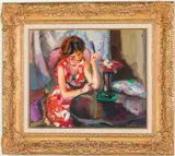 Dominique se Coffant by Pierre Cornu, Oil on Canvas, sold Jun 2026