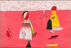 (Vietnamese, b. 1962), Figures on a Red Background by Lê Thiết Cương, 1997, Gouache on Fabric, sold Jun 2026