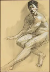 Seated Male Nude by Mark Beard, 2011, Charcoal, sold Feb 2026