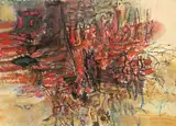 Ohne Titel by Conrad Westpfahl, 1960, Tempera, Ölfarbe, Wachskreide, Siebdruck-Nitro, Lack, Dispersionsfarbe und Acrylfarbe auf Papier, auf Leinwand aufgezoge, sold Dec 2012