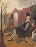 Zwei Witwen by Wilhelm Seelig, 1926, Öl und Wachskreiden auf Pappe, auf Hartfaser mit Keilrahmen montiert, sold Nov 2011