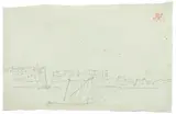 Küstenstadt mit Schiffen / Der Leuchtturm von Messina (2 Zeichnungen) by Karl Friedrich Schinkel, Um 1803, Bleistift auf blaugrauem bzw. weißem Bütten, sold Nov 2012