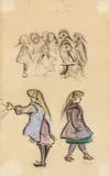 Kindergruppe / Zwei Mädchen by Heinrich Zille, Kreide und Farbkreide auf Papier, sold Jun 2012