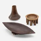 Collection of three vessels by African and Polynesian, carved and spun wood, sold Jun 2023