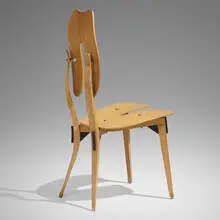 Lattes chair by Carlo Mollino, 1951, bent plywood, ash, painted wood, brass, rubber, sold Jun 2023