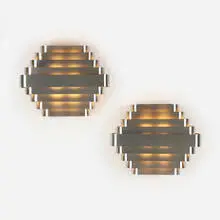 Sconces, pair by Jules Wabbes, c. 1950, brushed chrome-plated bronze, sold Jun 2023