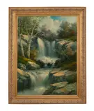 untitled waterfall scene by Thomas Casilear Cole, oil on canvas, sold Jan 2024
