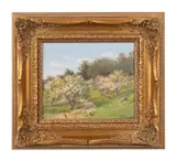Untitled landscape with trees by August Goeser, 1904, oil on board, sold Jan 2024