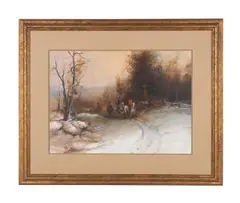 untitled hunting scene by Hubert Shuptrine, watercolor and gouache on paper, sold Jan 2024