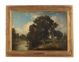 untitled landscape by David Johnson, oil on panel, sold Jan 2024