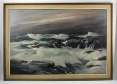 seascape by Philip Shumaker, oil on masonite, sold Aug 2022