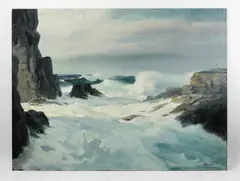 seascape by Philip Shumaker, oil on board, sold Aug 2022