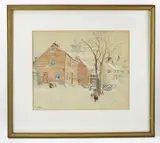 winter scene by Charles R. Knapp, watercolor on paper, sold Aug 2022