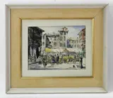 Venetian market place by Henry Gasser, watercolor, sold Aug 2022