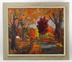 fall scene by Charles Stepule, oil on canvas, sold Aug 2022