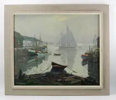 harbor scene by Charles Stepule, oil on canvas, sold Aug 2022