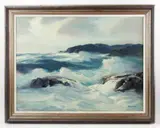 seascape by Philip Shumaker, oil on board, sold Aug 2022