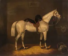 Grey horse in a stable by Samuel Spode, oil on canvas, sold Nov 2014
