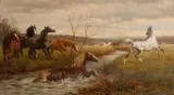 Chasing the Hunt by William H. Hopkins, oil on canvas,, sold Nov 2014
