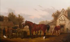 Gathered at the trough by Henry Charles Woollett, oil on canvas, sold Nov 2014