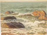 Coastal Scene by Whitney Hubbard, Oil on Board, sold Oct 2025