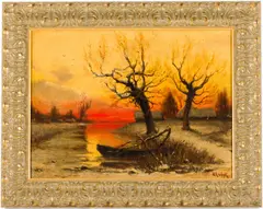 Jr (Russian Federation, 1882-1942), Sunset in the Woods by Juli Yulevich Klever, Oil on Canvas, sold Oct 2025