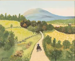The Country Road by Grandma Moses, 1946, Oil on Masonite, sold Oct 2025