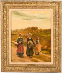 Dutch Girls on a Roadway by César Pattein, Oil on Canvas, sold Oct 2025