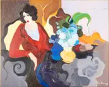 Seated Woman with Vase of Flowers by Itzchak Tarkay, Oil on Canvas, sold Oct 2025