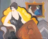 Seated Women with Ships by Itzchak Tarkay, Oil on Canvas, sold Oct 2025