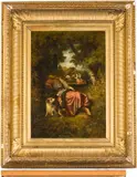 Young Girl with Dog in Forest by Narcisse-Virgilio Diaz de la Pena, Oil on Canvas, sold Oct 2025