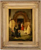 The Church Door, Viort, Vallee d'Ossan Basses, Pyrenees by Charles Zacharie Landelle, Oil on Board, sold Oct 2025