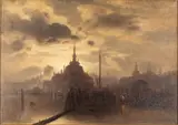 Moonlit Harbor Scene by Felix Kreutzer, Oil on Canvas, sold Oct 2025