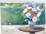 Floral Still Life with Fields by Charles Levier, Oil on Canvas, sold Oct 2025