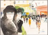 European Street Scene with Two Women by Charles Levier, Watercolor, sold Oct 2025