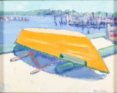 Rowboat by John Crimmins, c. 2010, Oil on Board, sold Oct 2025