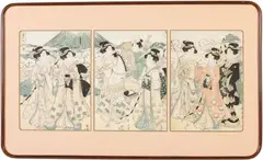 Hunting Party, Triptych by Kikukawa Eizan, Woodblock, offered Jun 2025
