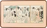 Hunting Party, Triptych by Kikukawa Eizan, Woodblock, offered Jun 2025