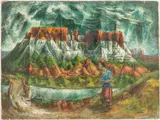 Figure with Mountains by Frede Vidar, Oil on Canvas, offered Jun 2025