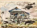 Anti-Aircraft Position, Leyte Philippines by Frede Vidar, 1944, Watercolor on Paper, sold Jun 2025