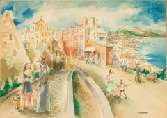 Mediterranean Scene by Frede Vidar, Watercolor, sold Jun 2025
