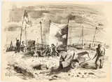 Navy Beach Command Post by Frede Vidar, 1945, Ink on Paper, offered Jun 2025