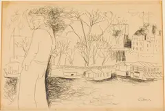 Figure Walking Along a River by Frede Vidar, Ink on Paper, sold Jun 2025